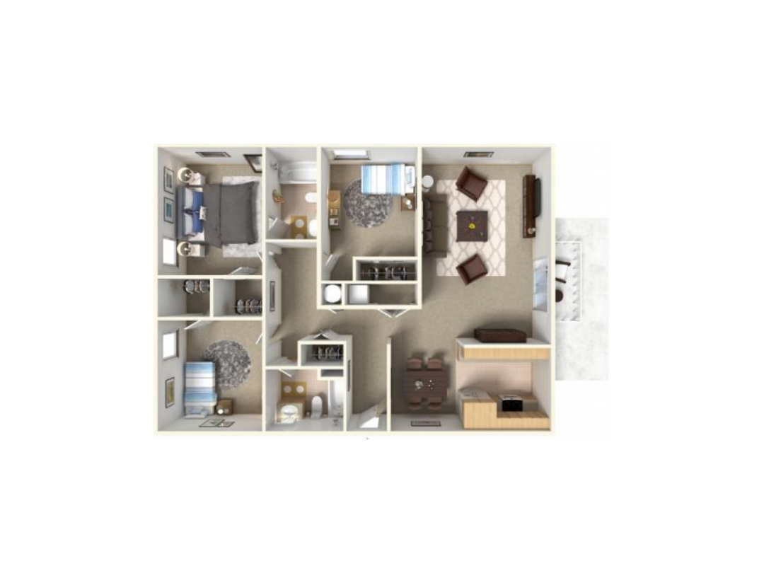 Park West Apartment Homes 3 Bedroom Plan E Fresno 0