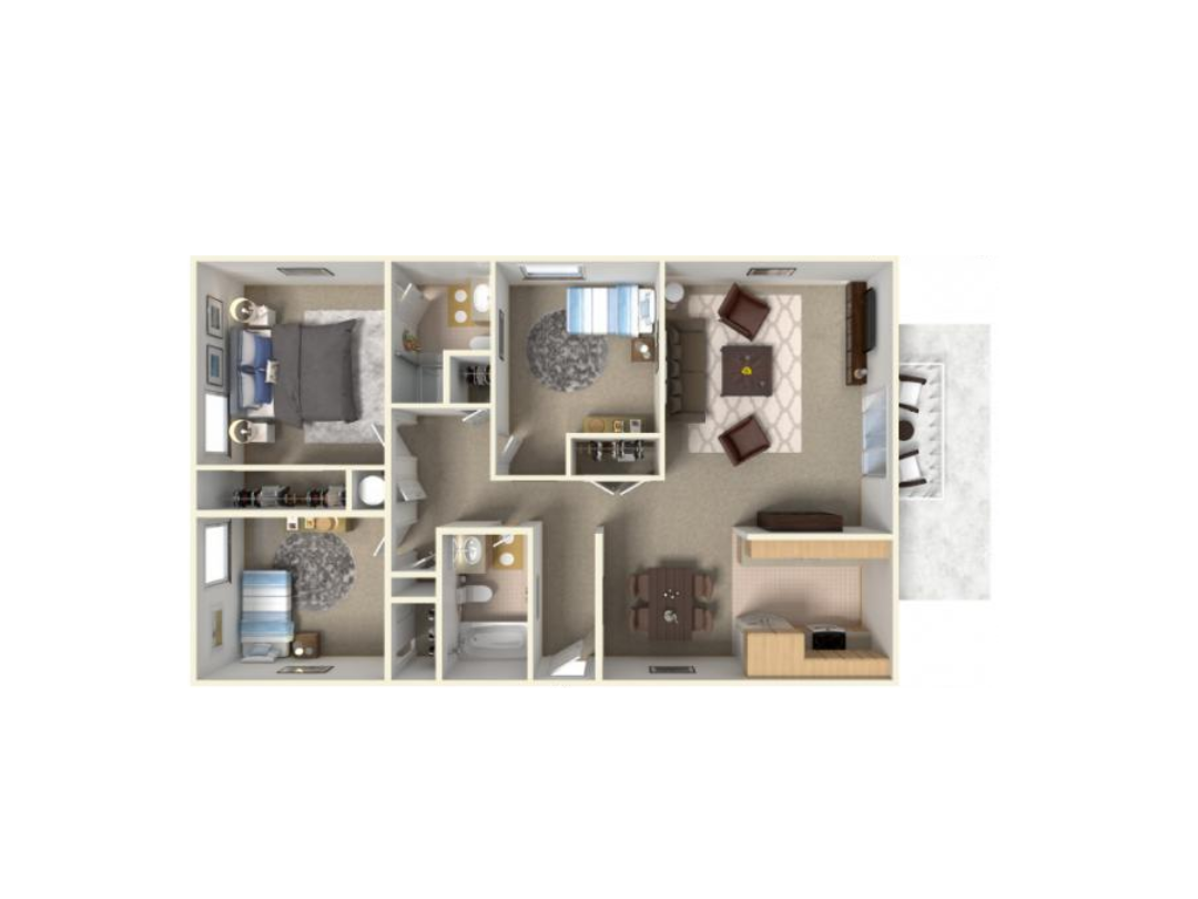 Park West Apartment Homes 3 Bedroom Plan D Fresno 0
